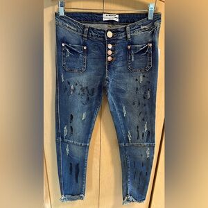 One Teaspoon Super Dupers Super Low-Waist Slim Leg Cropped Jeans w/ Raw Hem-NWT